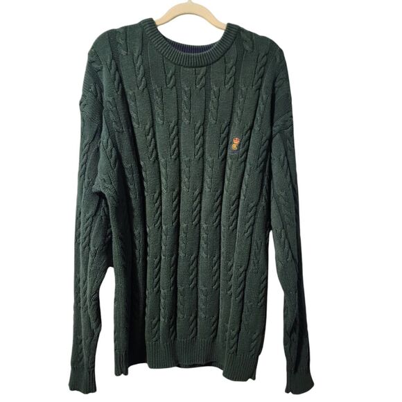 VTG Chaps Ralph Lauren Sweater Mens Size Medium Green Cable-Knit Pullover Preppy - Picture 1 of 6